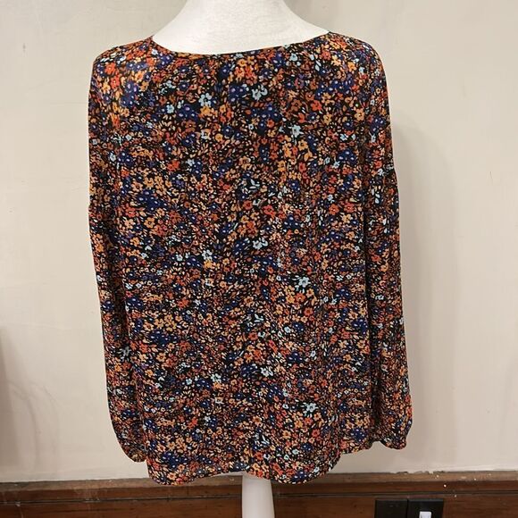 J Crew black floral long sleeve blouse Size M EUC - Picture 6 of 10